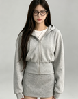 Grey Baseball Jacket + Hooded Sweatshirt 2-Piece Set