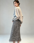 Sequin Skirt with Ostrich-Feather Trim