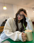 Korean-Style Relaxed Sweatshirt with Lace Bow Detail