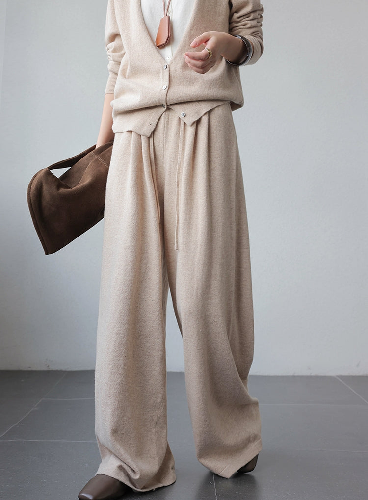 Rabbit Hair Blend Knit Set with Layered V-Neck Cardigan