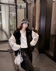 Kroheart Embroidered Print Faux Fur Thickened Baseball Jacket