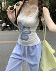 Summer Floral Lace Trim Tank Top