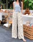 Summer Ink Print Wide-Leg Pants