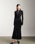 New Chinese Style Slim Fit Knit Top with Small Mandarin Collar