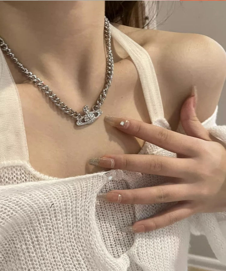 Magnetite Saturn Water Diamond Collarbone Necklace