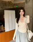 V-Neck Lace Spliced Pure Desire Knit Top