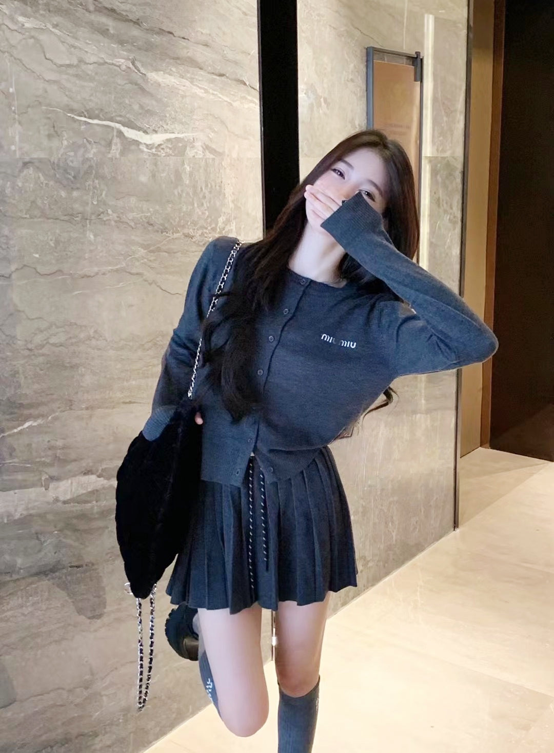 Wool-Silk Knitted Pleated Skirt Set