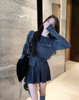 Wool-Silk Knitted Pleated Skirt Set