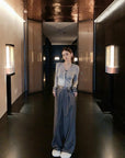 Handcrafted sequin flower tailored pants