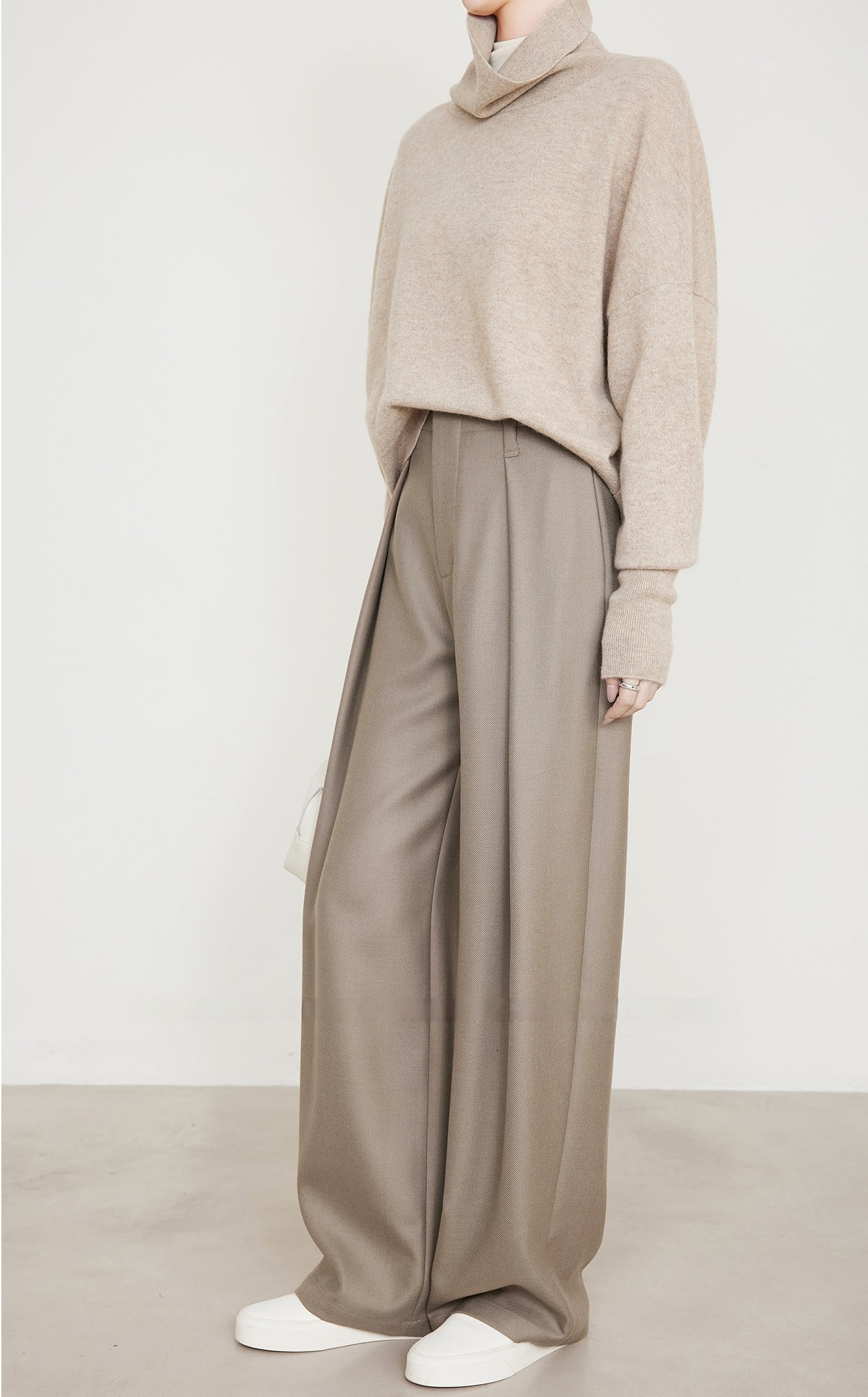 Shamoka Wool Camel Wide-Leg Curved Pants