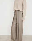 Shamoka Wool Camel Wide-Leg Curved Pants