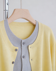 SANDRO cream yellow contrast grey wool cardigan