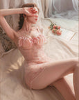 Sweet Allure Sheer Velvet Strap Nightdress Set with Thong