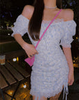 Off Shoulder Drawstring Temperament Short Skirt