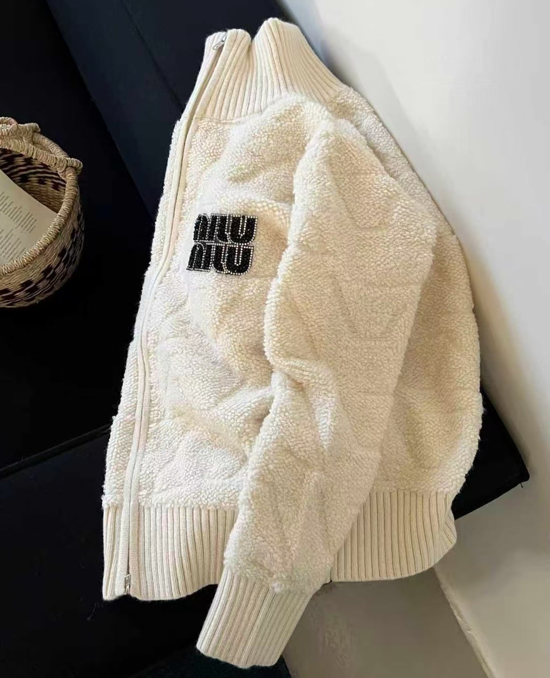 Extra-Thick Mu Style Stand Collar Zip Cardigan