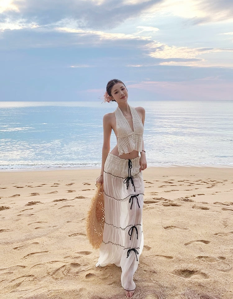 Glossy Sheer 3-Piece Swimsuit & Beach Skirt Set
