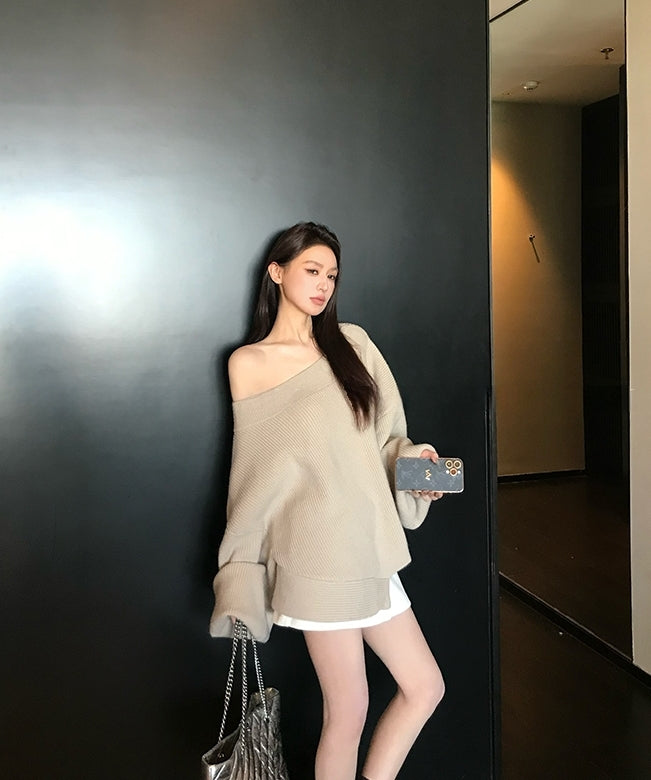 Asymmetrical Shoulder Chunky Knit Sweater