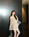 Asymmetrical Shoulder Chunky Knit Sweater