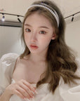 French Girl Retro Double Pearl Rhinestone Headband