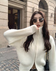Double-Zip High Neck Thick Knit Cardigan