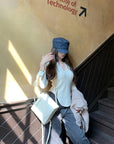 Solid Color Slim Fit V-Neck Knit Top