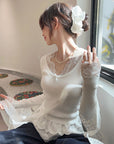 Delicate Lace Patchwork Fitted Knit Top