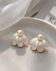 Brushed Petal Pearl Stud Earrings