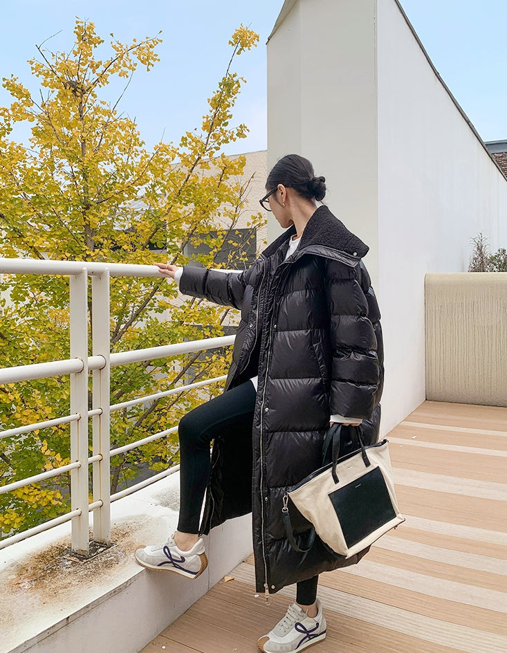 Glossy Oversized Collar Down Coat – Wash-Free Finish