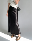 Glazed acetate satin midi skirt