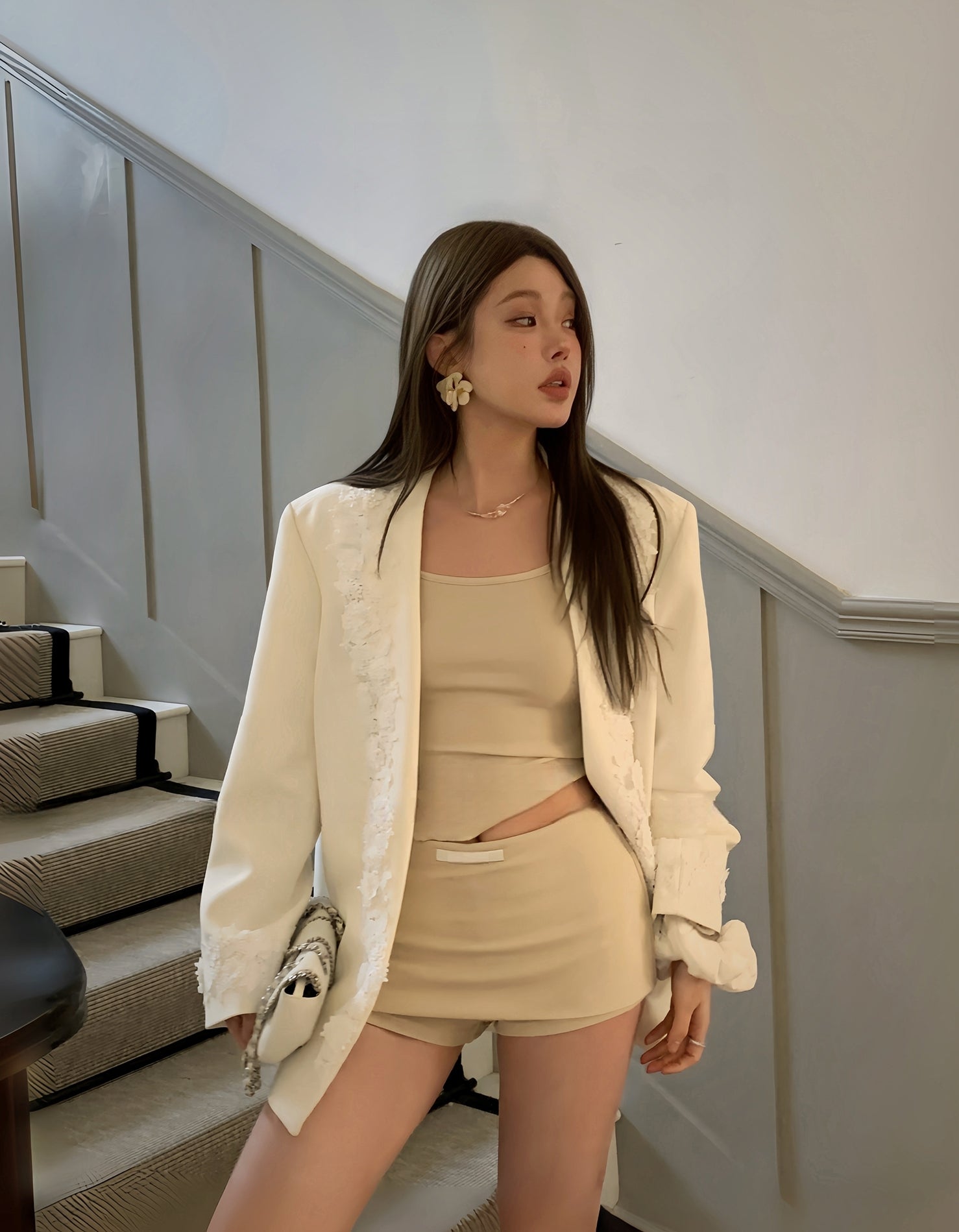 Statement lace-panelled couture blazer