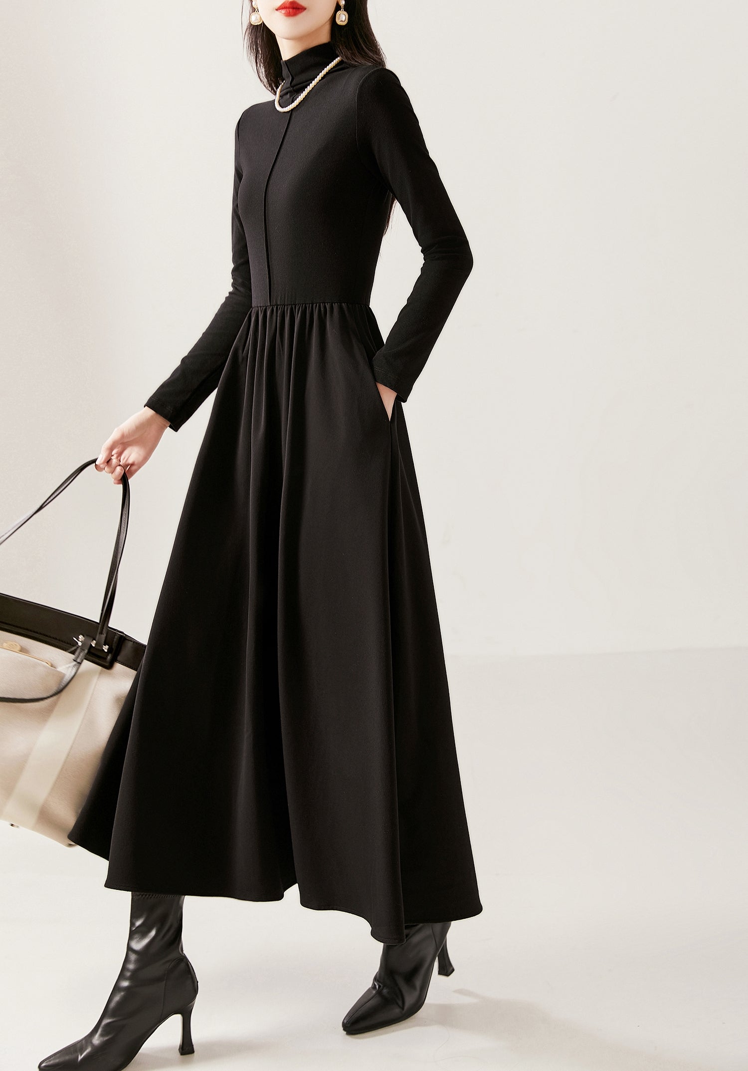 Mock Neck A-Line Dress