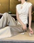 Upgraded Acetate High-Waist Tassel Wide-Leg Pants in Modern Chinese Style