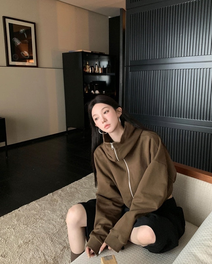 Molasses-Toned Hooded Zip-Up Sweatshirt