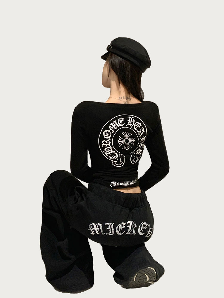 Dark Aesthetic Fleece-Lined Chrome Hearts-Inspired Set