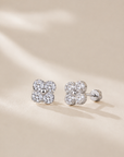 925 Silver Four-Leaf Clover Rhinestone Stud Earrings