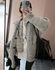 Korean-style wool knit cardigan with a relaxed, stylish design