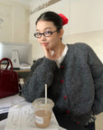 La Chapelle Heart-Button Knit Cardigan