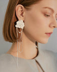 French-style Tassel White Camellia Earring (Single Side)