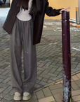 Starry Rhinestone Velvet Lined Wide-Leg Pants(Dark brown)