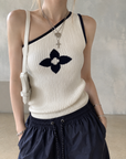 Asymmetrical One-Shoulder Contrast Knit Tank Top
