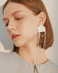 French-style Tassel White Camellia Earring (Single Side)