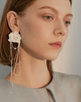 French-style Tassel White Camellia Earring (Single Side)