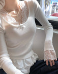 Delicate Lace Patchwork Fitted Knit Top