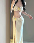 Luxury Gold Foil 3-Piece Swimsuit Set with Slit Skirt