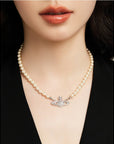 Pearl Saturn Collarbone Necklace