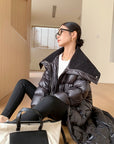 Glossy Oversized Collar Down Coat – Wash-Free Finish