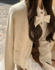 Sequined Argyle Knit Tweed-Style Cardigan (with Brooch)