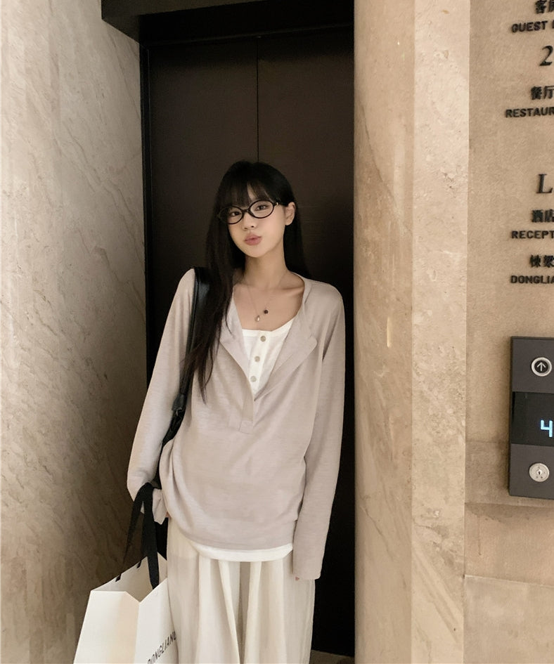 Snowflake Tencel Half-Placket Shirt + Wide-Leg Pants Set
