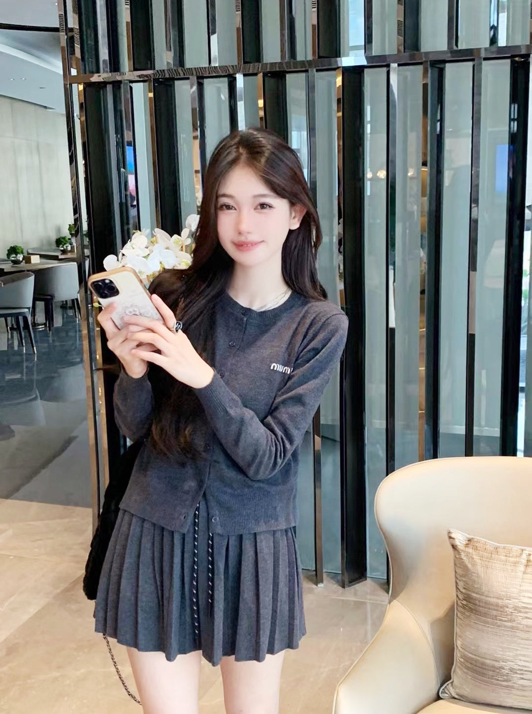 Wool-Silk Knitted Pleated Skirt Set