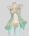 French Lace Mesh Front-Clasp Camisole Nightgown